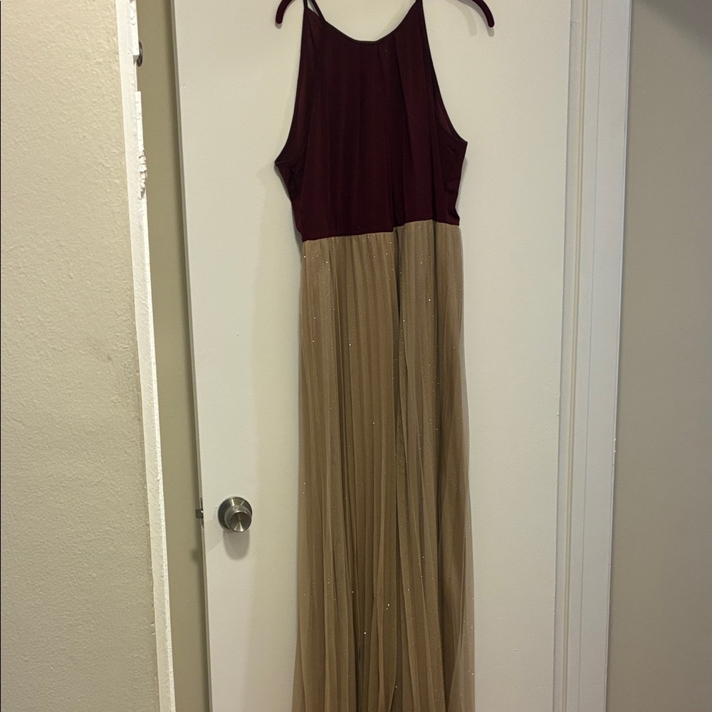 Chic Burgundy and Tan Maxi Dress